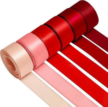 1 Inch Red Satin Ribbons for Crafts, 6 Rolls Single-Faced Red Assorted Ribbons by Jacriah