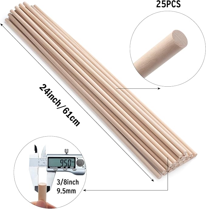 Wood Dowels Wooden Dowel Rods for Crafts, Unfinished Hardwood Sticks for Arts - Image 2