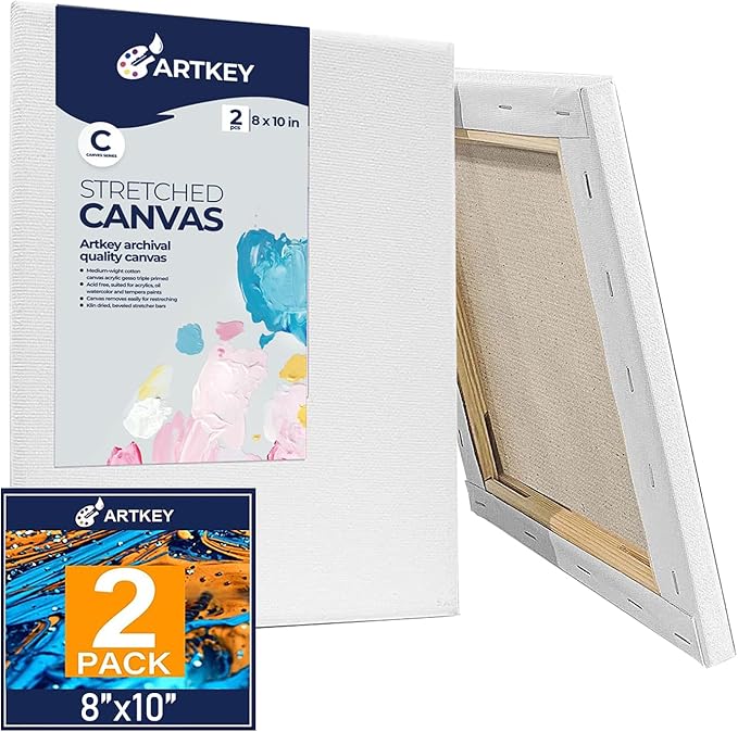 Stretched Canvases for Painting 8x10 Inch 2-Pack, 10 oz Triple Primed Acid-Free by Artkey