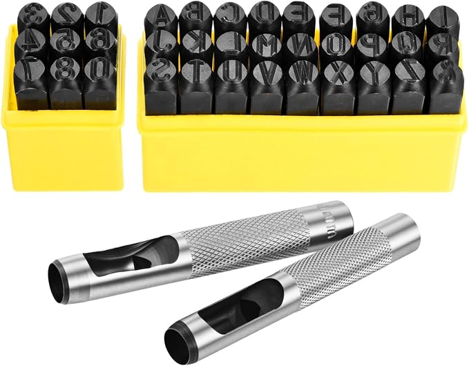 WorkBless 36PCS Metal Stamping Kit, 25/64" Steel Number and Letter Punch Set by WorkBless