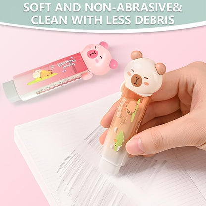 3Pcs Retractable Pencil Erasers, Cute Erasers, Kawaii Capybara Eraser, Suitable - Image 6