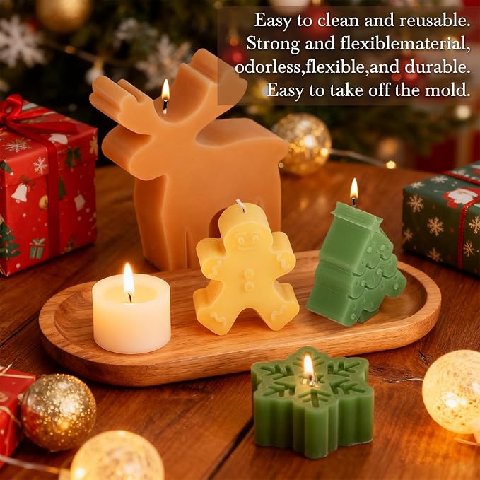 4 Pack Christmas Candle Molds, Moldes para Velas De Navidad Resin Christmas - Image 3
