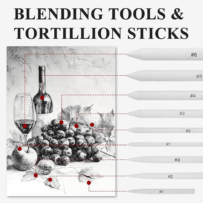 Aenir Blending Stumps for Drawing, Tortillons Blending Stumps Set of 13 Pack - Image 4