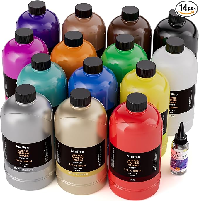 Nicpro 14 Colors Large Bulk Acrylic Pour Paint Set Premixed High Flow Art by Nicpro