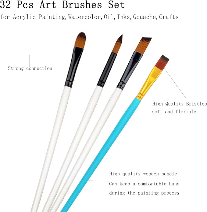 32 pcs Paint Brushes Set for Acrylic Painting, Watercolor, - Image 4