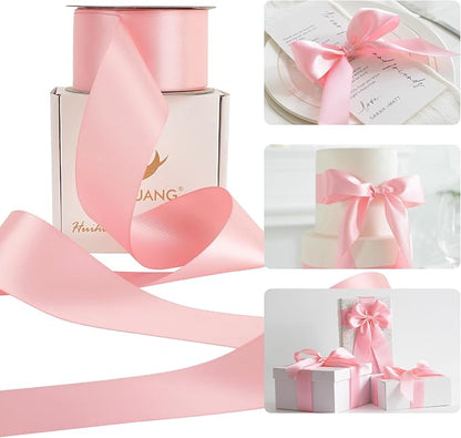 HUIHUANG Pink Satin Ribbon 2 inch Wide Double Faced Satin Ribbon Pink Ribbon by HUIHUANG