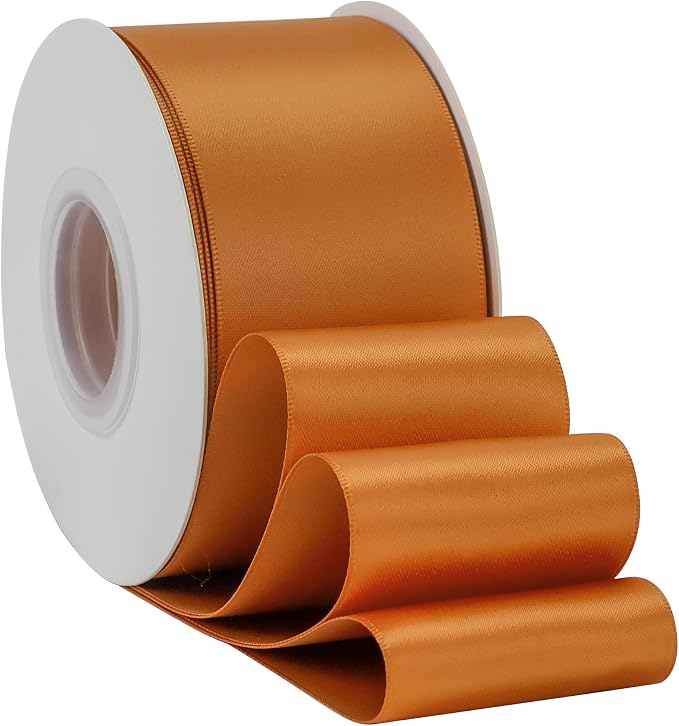 HUIHUANG Burnt Orange Ribbon 2 inch Wide Double-Faced Orange Satin Silk Ribbon - Image 3
