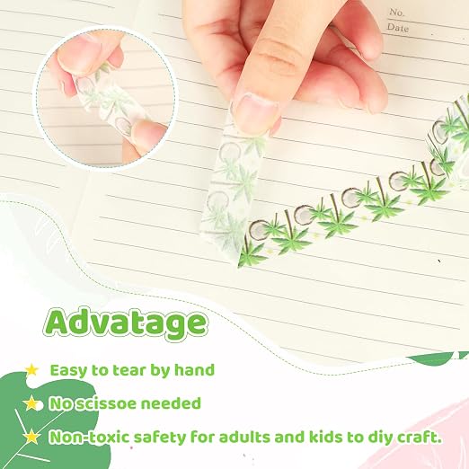 12 Rolls Fruits Washi Tapes, Hawaiian Leaves Cactus Masking Tapes, Colorful - Image 3