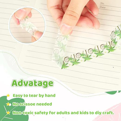 12 Rolls Fruits Washi Tapes, Hawaiian Leaves Cactus Masking Tapes, Colorful - Image 3