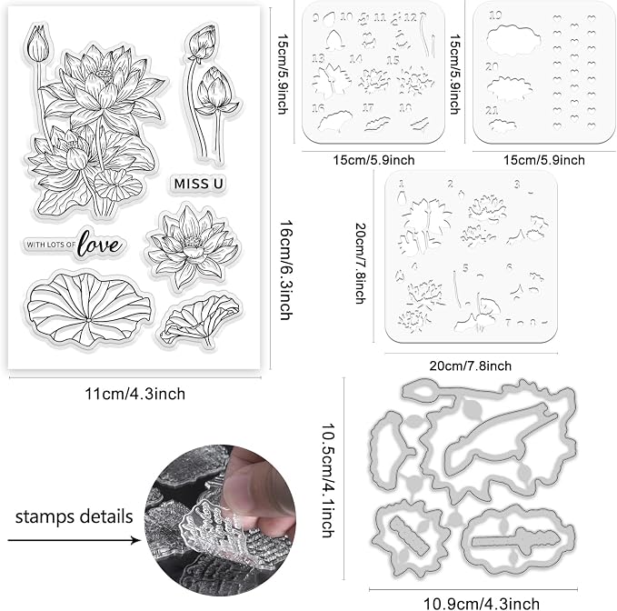 ORIGACH Lotus Layering Stencil Stamp and Die Set - Image 2