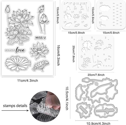 ORIGACH Lotus Layering Stencil Stamp and Die Set - Image 2