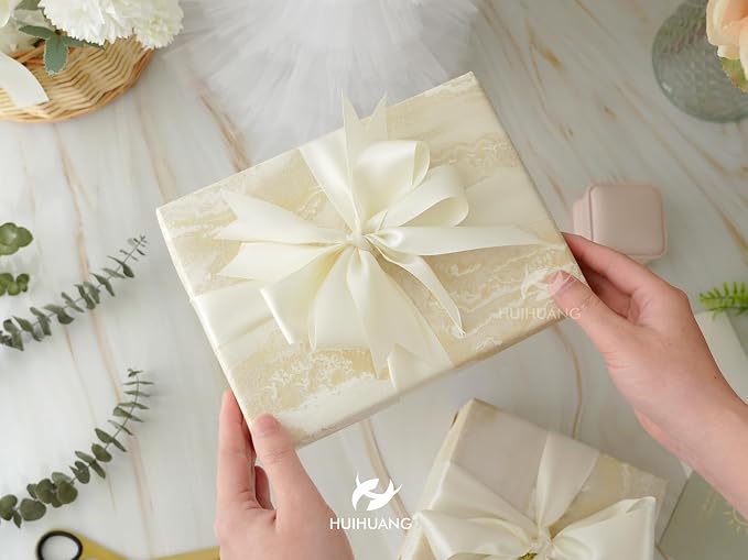 HUIHUANG Ivory Satin Ribbon 1-1/2 inch x 100 Yards Antique White Double-Faced - Image 9