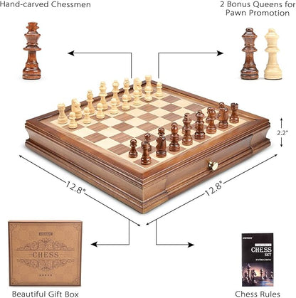 AMEROUS 12.8" x 12.8" Magnetic Wooden Chess Set - Image 7