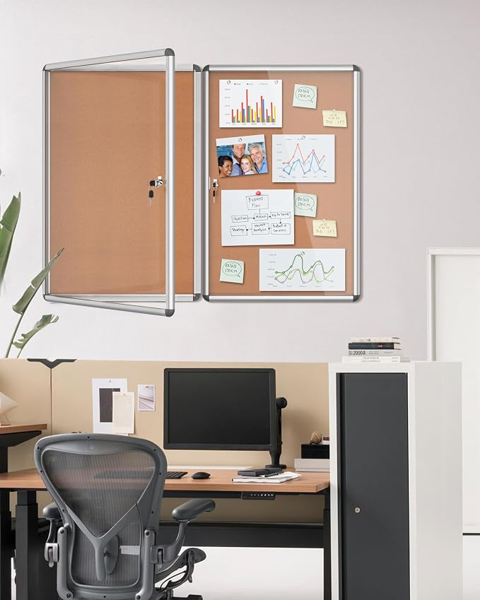 2 Pack 36"x24" Enclosed Bulletin Board, Lockable Weather-Resistant Aluminum - Image 2