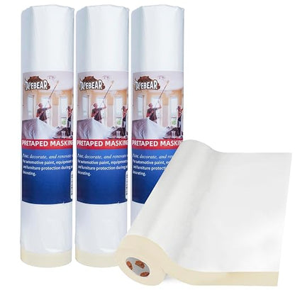 TAPEBEAR Upgrade Pre-Taped Masking Film Extra Thick, High Temp Tape and Drape by TAPEBEAR
