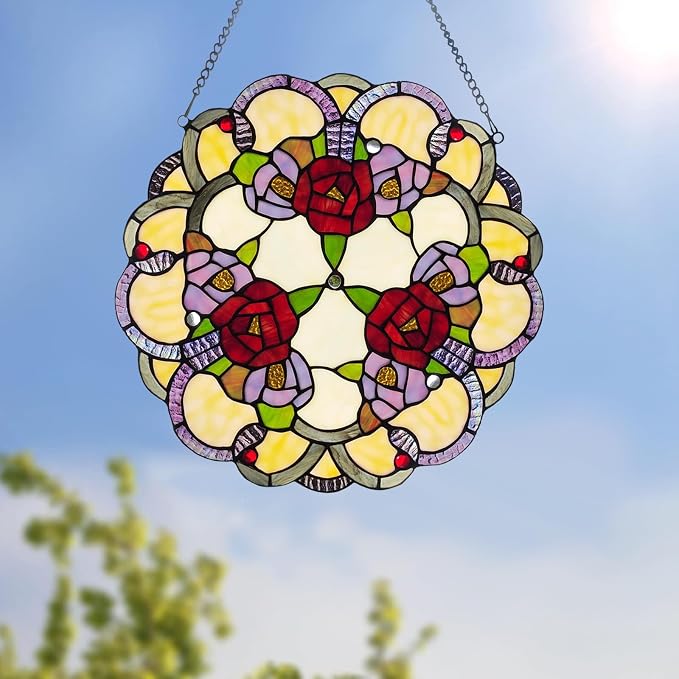 PA0001 Rose Flowers Stained Glass Window Panel W 16" x H 16" Window Suncatcher - Image 2