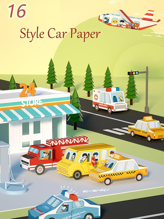 MIREONETRY Origami Paper for Kids Ages 6+, 16 Style 3D Car Origami Paper Kit - Image 2