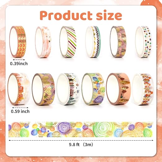 MPOPUUL Gold Foil Washi Tape Set 12 Rolls - Image 4