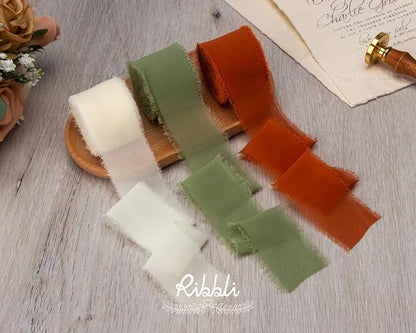 Ribbli Fall Ribbon 1.5 inch x 30 Yard Handmade Silk, Ivory/Dusty - Image 6