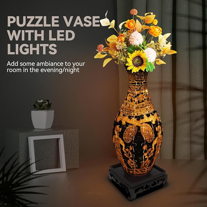 3D Puzzles Vase for Adults, 160 Pieces Plastic DIY Unique Flower Vase - Image 2