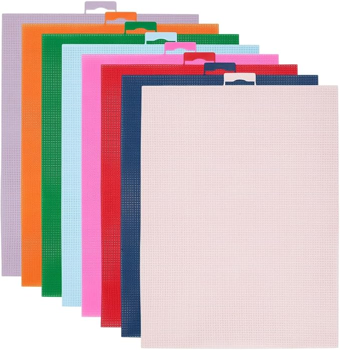 BENECREAT 8 Pcs 14 Count Plastic Canvas Sheets, 8 Colors Plastic Mesh Sheets by BENECREAT