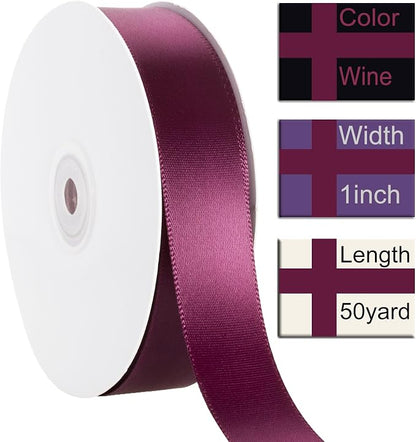1 Inch Wine Ribbon, 50 Yards Craft Polyester Satin Ribbon Perfect - Image 2