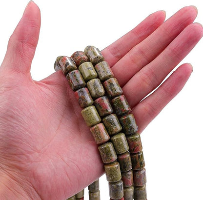 Natural Unakite Cylinder Stone Loose Semi Gemstone Beads - Image 2