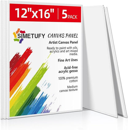 Simetufy 12 x 16 inch 5 Pack Painting Canvas Boards- Gesso Primed Acid-Free by Simetufy
