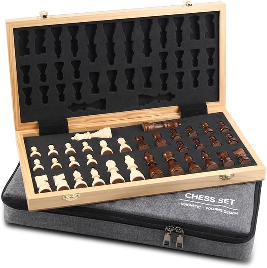 Wooden Chess Set with Folding Board by Rinten