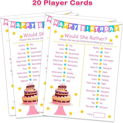 Birthday Girl Party Game-Would She Rather-20 Birthday Game Card Set- Girl - Image 2
