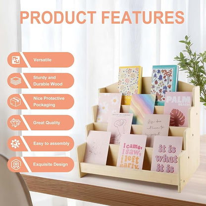 4-Tier Wooden Greeting Card Display Stand, Sticker Organizer Rack, Retail - Image 3