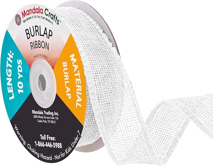 Mandala Crafts White Burlap Ribbon 1 Inch Wide Jute Ribbons by MandalaCrafts
