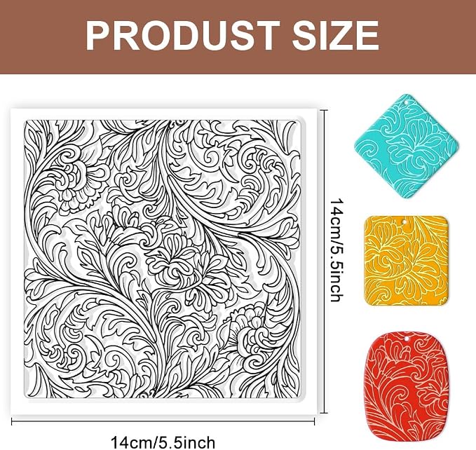 CHGCRAFT Clay Texture Mat Retro Floral Clay Texture Sheets Silicone Polymer - Image 2