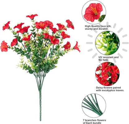 Artificial Flowers Fake Plants for Outdoors Decoration, 12 Bundles Red Silk - Image 7