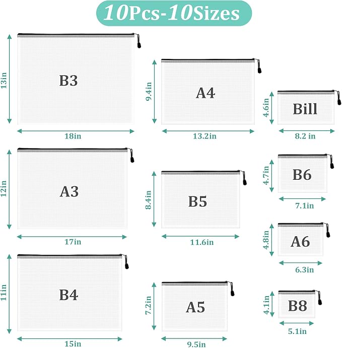 10pcs Mesh Zipper Pouch Bags, 10 Sizes Zipper Bags - Image 2