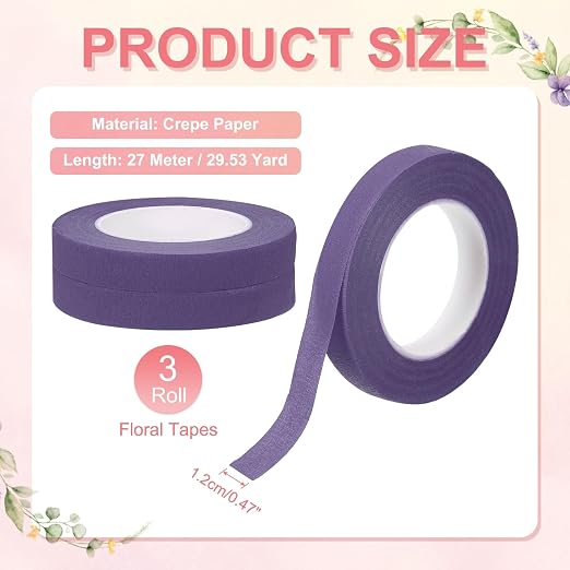 MECCANIXITY 3 Rolls Floral Tapes, 30 Yard x 1/16 in Florist Crepe Flowers - Image 2