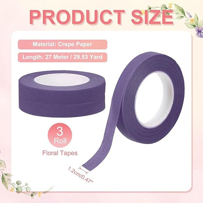 MECCANIXITY 3 Rolls Floral Tapes, 30 Yard x 1/16 in Florist Crepe Flowers - Image 2