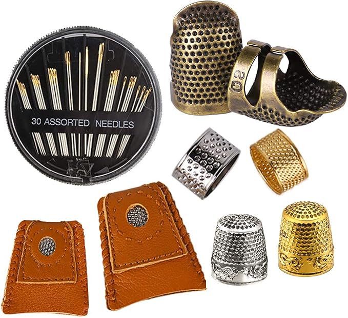 8 Pcs Thimble + 30 Pcs Sewing Needles, Finger Protector Fingertip Adjustable by ZMAAGG