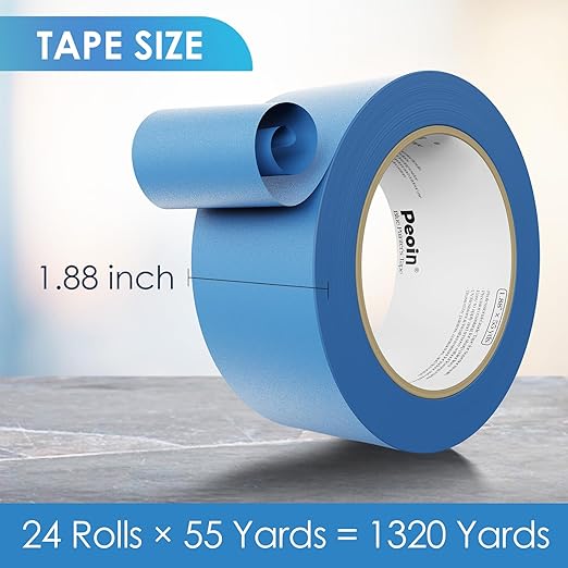 Blue Painters Tape 2 Inch Wide Bulk, 24 Roll Painting Tape Blue Masking Tape - Image 2