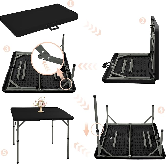 34" Square Folding Table, Party Use, HDPE Plastic Tabletop - Image 5