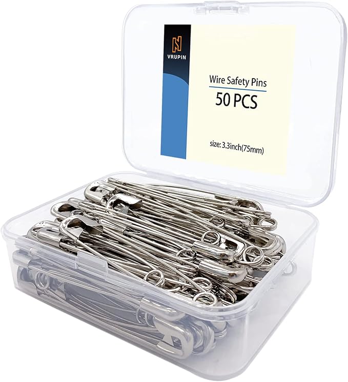 50PCS-3In Safety Pins, Stainless Steel Safety Pins, Bulk Metal Silver Sewing by Vrupin