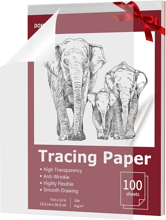 Tracing Paper 9x12 inch, 100 Sheets Transparent Vellum Paper by Donyang