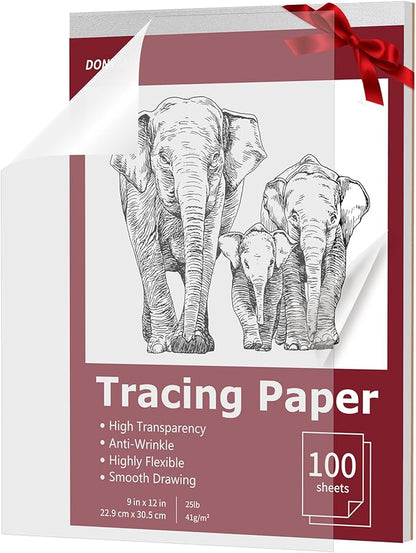 Tracing Paper 9x12 inch, 100 Sheets Transparent Vellum Paper by Donyang