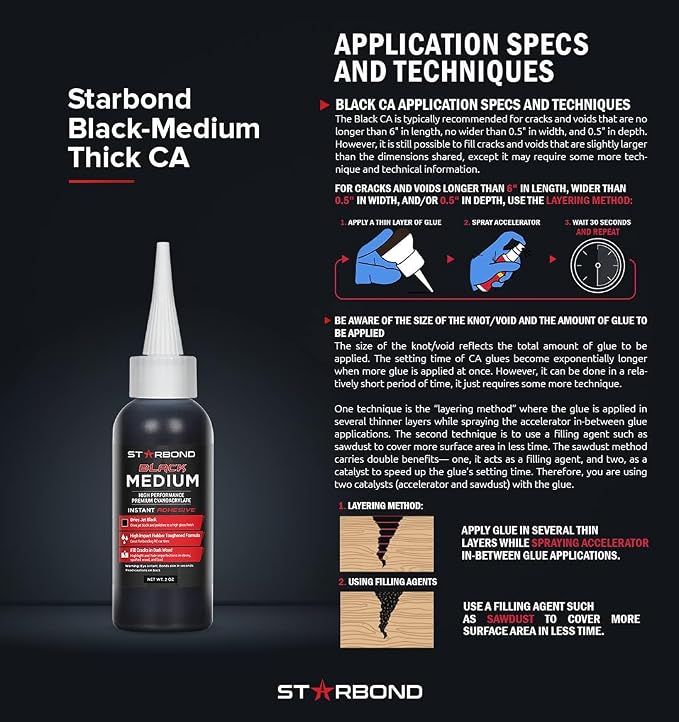 STARBOND Black Medium-Thick CA Glue, Premium Cyanoacrylate Super Glue, Knot - Image 9