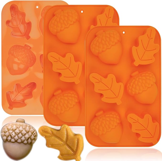 3 Pack Acorn Leaf Silicone Chocolate Molds, 3D Thanksgiving Fall Theme Candy by Wavlakth