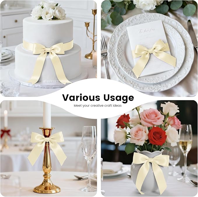 1-1/2 Inch 100 Yards Satin Ribbon Ivory, Solid Color Fabric Ribbon - Image 7