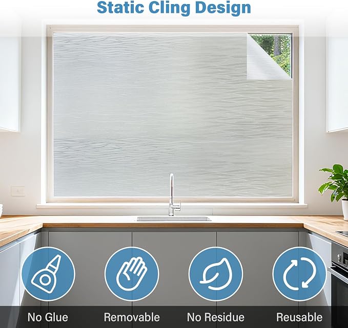 Finnez Frosted Privacy Window Film Static Cling, Non-Adhesive Decorative Cover - Image 4