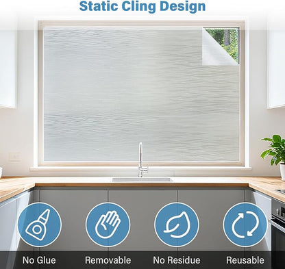 Finnez Frosted Privacy Window Film Static Cling, Non-Adhesive Decorative Cover - Image 4