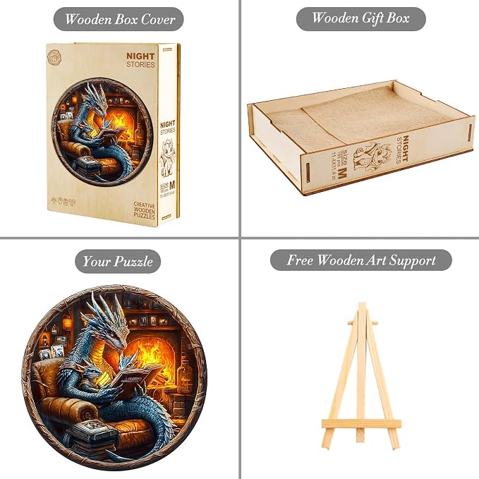 Wooden Puzzles for Adults, Dragon Family Night Reading Wooden Jigsaw Puzzle 450 - Image 3
