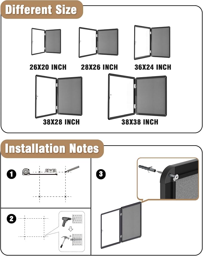 28"x26" Enclosed Bulletin Board, Lockable Weather-Resistant Aluminum Cork - Image 4